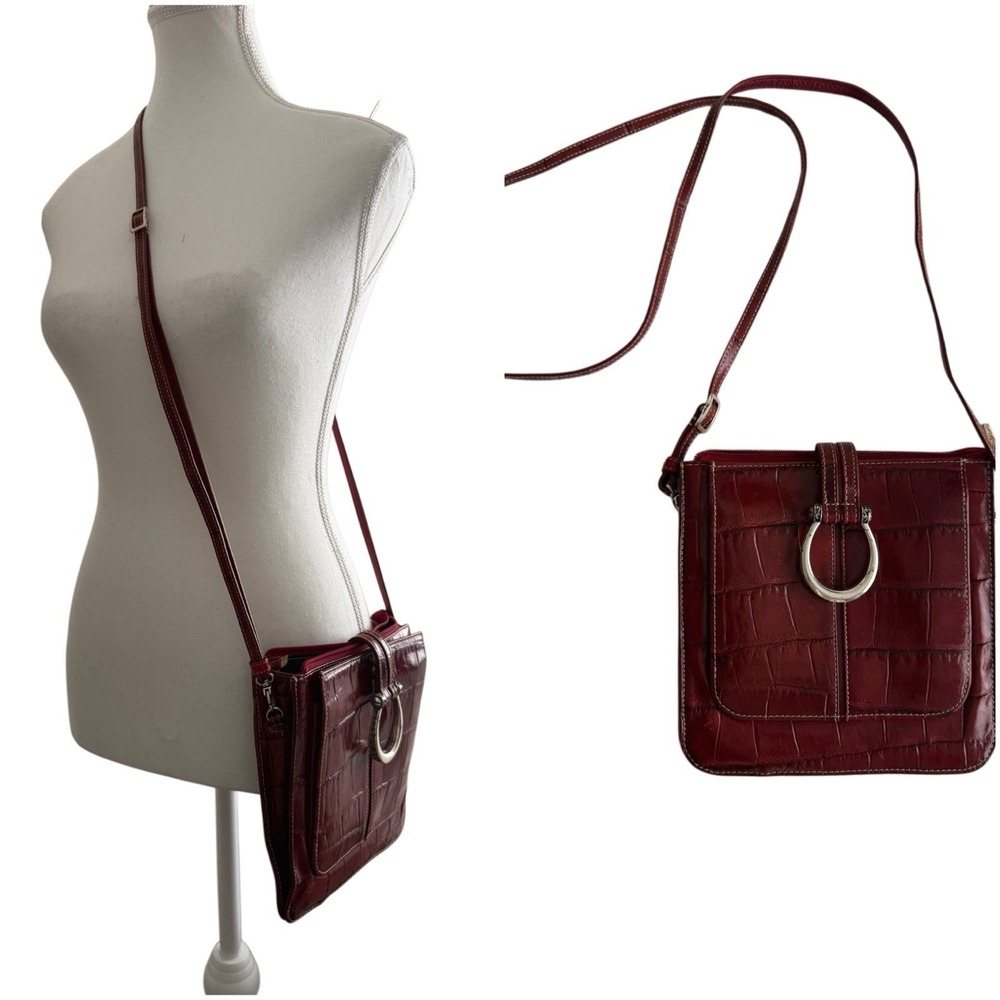 Brighton Deep Red Croc Embossed Leather Small Crossbody Purse Bag EUC